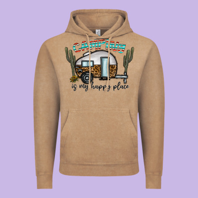 Camping Is My Happy Place Vintage Hoodie Designed By Cowhidedigitalart