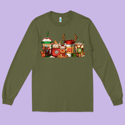 Reindeer Christmas Coffee Cups Long Sleeve Tee Designed By Jasminsmagicworld