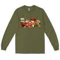 Army Green Reindeer Christmas Coffee Cups Long Sleeve Tee - Jasminsmagicworld