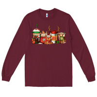 Burgundy Reindeer Christmas Coffee Cups Long Sleeve Tee - Jasminsmagicworld