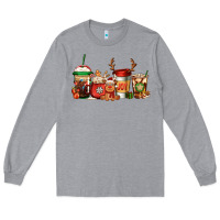 Heather Grey Reindeer Christmas Coffee Cups Long Sleeve Tee - Jasminsmagicworld