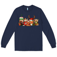 Navy Reindeer Christmas Coffee Cups Long Sleeve Tee - Jasminsmagicworld