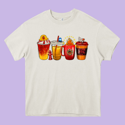 Firefighter Coffee Cups Heavy Core Tee Designed By Texasbilliewilder