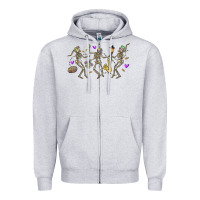 Heather Grey dancing skeletons mardi gras Zipper Hoodie - MaliasSmallBusiness
