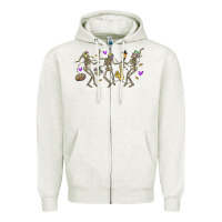 Oatmeal Heather dancing skeletons mardi gras Zipper Hoodie - MaliasSmallBusiness