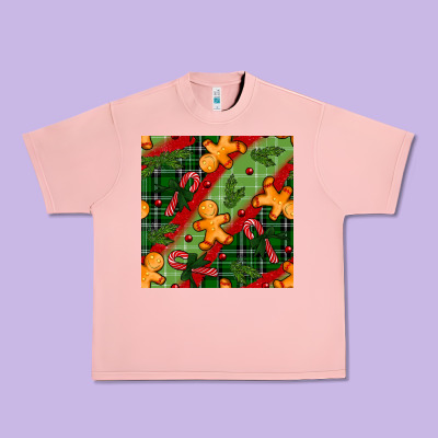 Christmas Gingerbread Man And Candy Cane Seamless Pattern Urban Heavy Tee Designed By Bundleandbundleshop