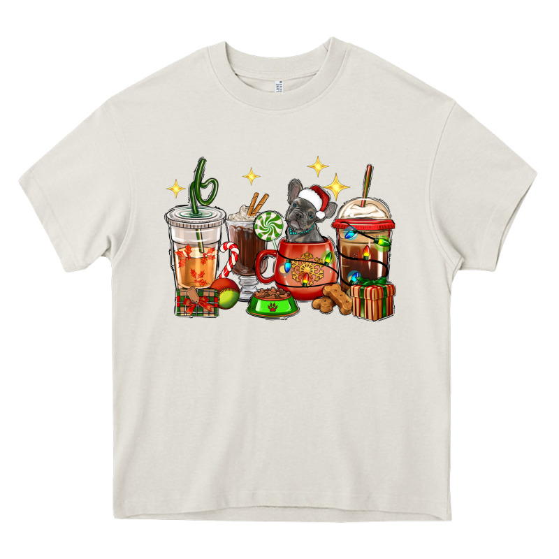 Christmas Coffee Cups With French Bulldog Heavy Core Tee by RanaPortraitStore | Teevron