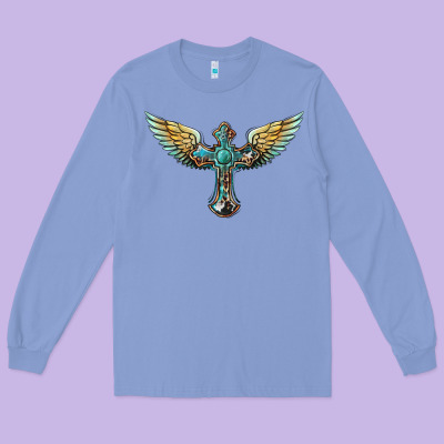 Western Cross Wings Long Sleeve Tee Designed By Barkaloodesign