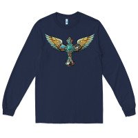 Navy western cross wings Long Sleeve Tee - BarkalooDesign