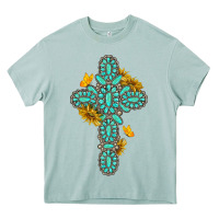 Arona gemstone cross with sunflowers and butterflies Heavy Core Tee - texasbilliewilder
