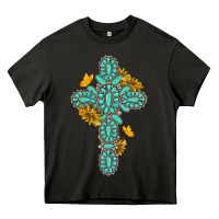 Asphalt gemstone cross with sunflowers and butterflies Heavy Core Tee - texasbilliewilder