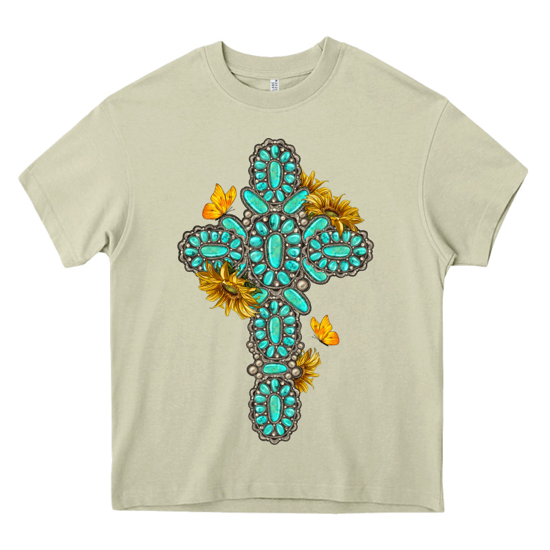 Gemstone Cross With Sunflowers And Butterflies Heavy Core Tee by texasbilliewilder | Teevron