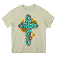 Mossy gemstone cross with sunflowers and butterflies Heavy Core Tee - texasbilliewilder