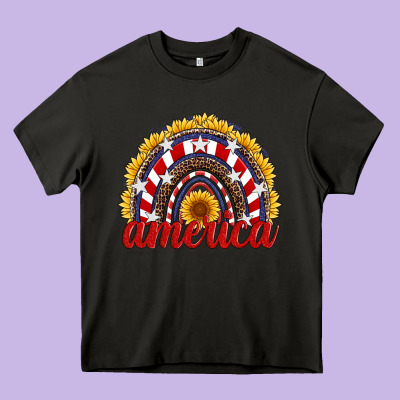 America Sunflower Rainbow Heavy Core Tee Designed By Artiststas