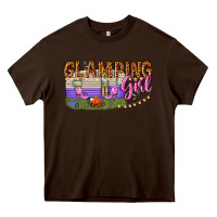 Chocolate Brown glamping girl Heavy Core Tee - texasbilliewilder