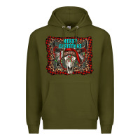 Army Green merry christmas bull skull Premium Hoodie - RanaPortraitStore