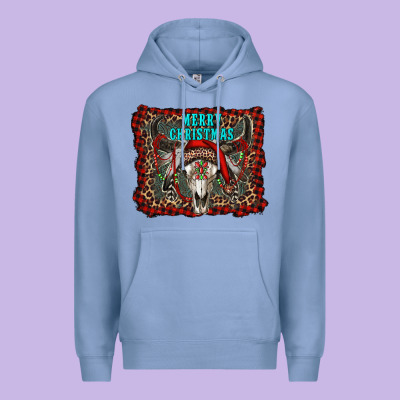 Merry Christmas Bull Skull Premium Hoodie Designed By Ranaportraitstore