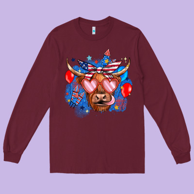 Western America Cow Long Sleeve Tee Designed By Jahusdesignshop