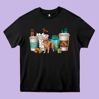 Golden Retriever Dog Coffee Cups Heavy Core Tee Designed By Texasbilliewilder