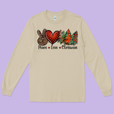 Peace Love Western Christmas Trees Long Sleeve Tee Designed By Jasminsmagicworld