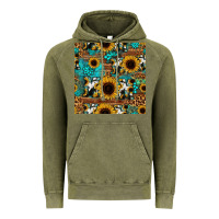 Vintage Olive sunflower cowhide mom seamless pattern Vintage Hoodie - HRA Design Shop