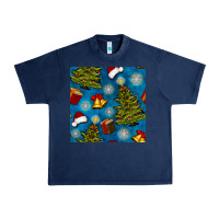 Navy christmas trees and bells seamless pattern Urban Heavy Tee - BundleAndBundleShop