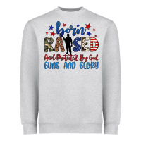 Heather Grey born raised and protected by god guns and glory Heavyweight Sweatshirt - JahusDesignShop