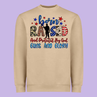 Born Raised And Protected By God Guns And Glory Heavyweight Sweatshirt Designed By Jahusdesignshop