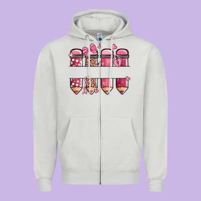 Custom Name Valentine's Day School Pencils Zipper Hoodie Designed By Maliassmallbusiness