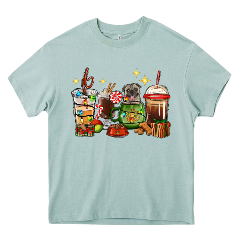 Christmas Coffee Cups With Pug Heavy Core Tee by RanaPortraitStore | Teevron