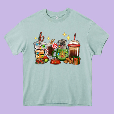 Heavy Core Tee Christmas coffee cups with Pug