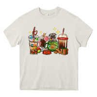 Cream Christmas coffee cups with Pug Heavy Core Tee - RanaPortraitStore