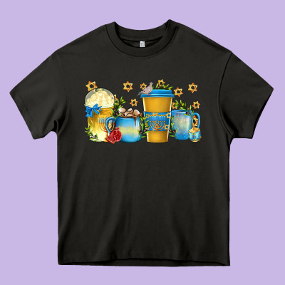 Hanukkah Coffee Cups Heavy Core Tee Designed By Texasbilliewilder