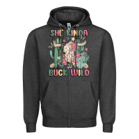 Charcoal Heather she kinda buck wild Zipper Hoodie - MaliasSmallBusiness