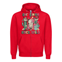 Red she kinda buck wild Zipper Hoodie - MaliasSmallBusiness