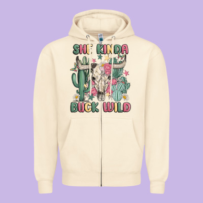 She Kinda Buck Wild Zipper Hoodie Designed By Maliassmallbusiness