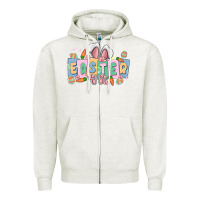 Oatmeal Heather easter  rabbit Zipper Hoodie - MaliasSmallBusiness