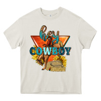 Cream hey cowboy with sunflowers Heavy Core Tee - texasbilliewilder