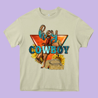Hey Cowboy With Sunflowers Heavy Core Tee Designed By Texasbilliewilder