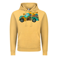 Vintage Mustard farm truck with sunflower Vintage Hoodie - HRA Design Shop