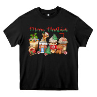 Black merry christmas gingerbread coffee cups Heavy Core Tee - Zillion Design Studio