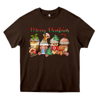 Chocolate Brown merry christmas gingerbread coffee cups Heavy Core Tee - Zillion Design Studio