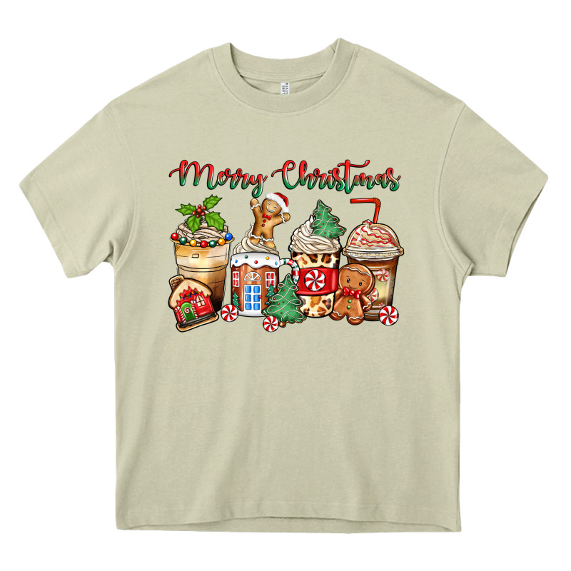 Merry Christmas Gingerbread Coffee Cups Heavy Core Tee by Zillion Design Studio | Teevron