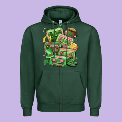 St Patrick's Day Cassette Tapes Zipper Hoodie Designed By Maliassmallbusiness