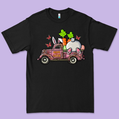 Premium Tee happy easter pink truck with bunny