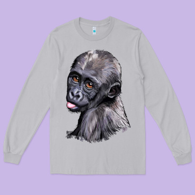 Baby Gorilla Head Long Sleeve Tee Designed By Lillyallendesigns