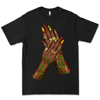 Black juneteenth nail art with afro hand Premium Tee - texasbilliewilder
