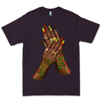 Plum juneteenth nail art with afro hand Premium Tee - texasbilliewilder