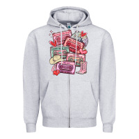 Heather Grey valentines day cassette tapes Zipper Hoodie - MaliasSmallBusiness