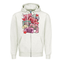 Oatmeal Heather valentines day cassette tapes Zipper Hoodie - MaliasSmallBusiness